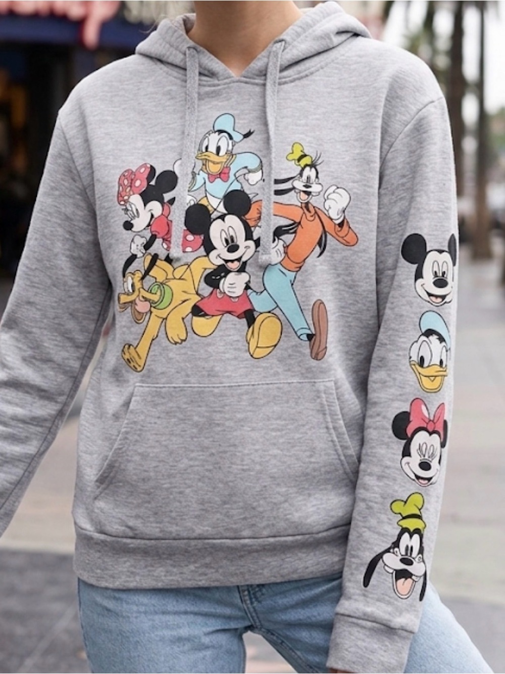 Disney Mickey & Friends Gray Graphic Hoodie Sleeve Print Juniors Size S 3-5